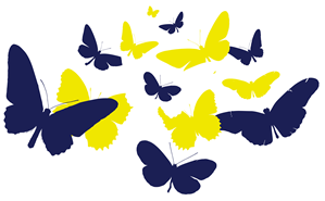 Blauwe en gele vlinders