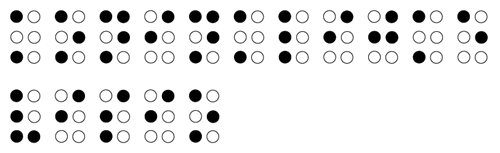 Tekst in braille die kinderen kunnen oplossen met behulp van een braille-alfabet.