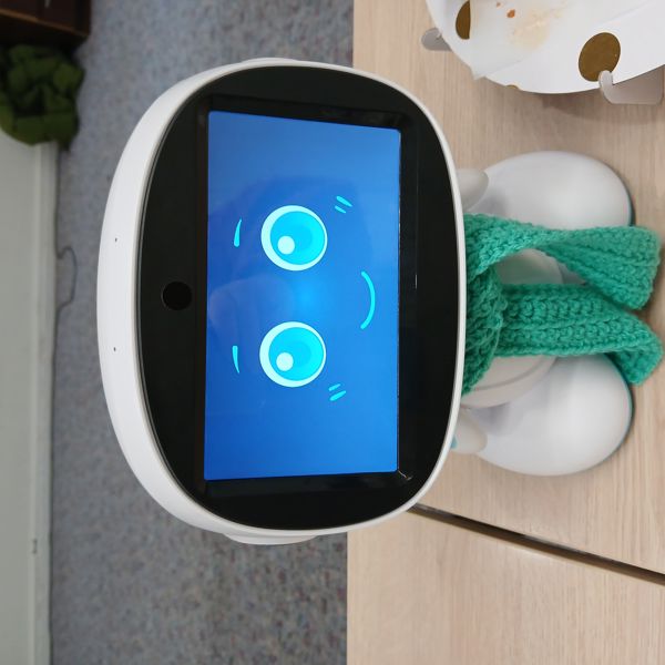 Een robotje met een rond hoofd en twee kleine voetjes. Het heeft een lachend gezichtje. Een robotje met een rond hoofd en twee kleine voetjes. Het heeft een lachend gezichtje.