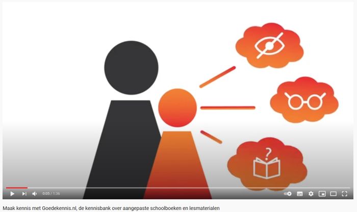 Je gaat naar de video "Maak kennis met Goedekennis, de kennisbank over aangepaste schoolboeken en lesmaterialen op YouTube" Je gaat naar de video "Maak kennis met Goedekennis, de kennisbank over aangepaste schoolboeken en lesmaterialen op YouTube"