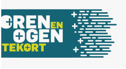 In witte letters op groene ondergrond Oren en Ogen tekort In witte letters op groene ondergrond Oren en Ogen tekort