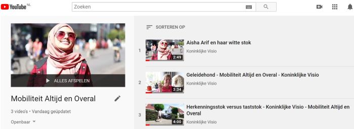 Screenshot van de playlist Mobiliteit Altijd en Overal op YouTube-kanaal Visio Screenshot van de playlist Mobiliteit Altijd en Overal op YouTube-kanaal Visio