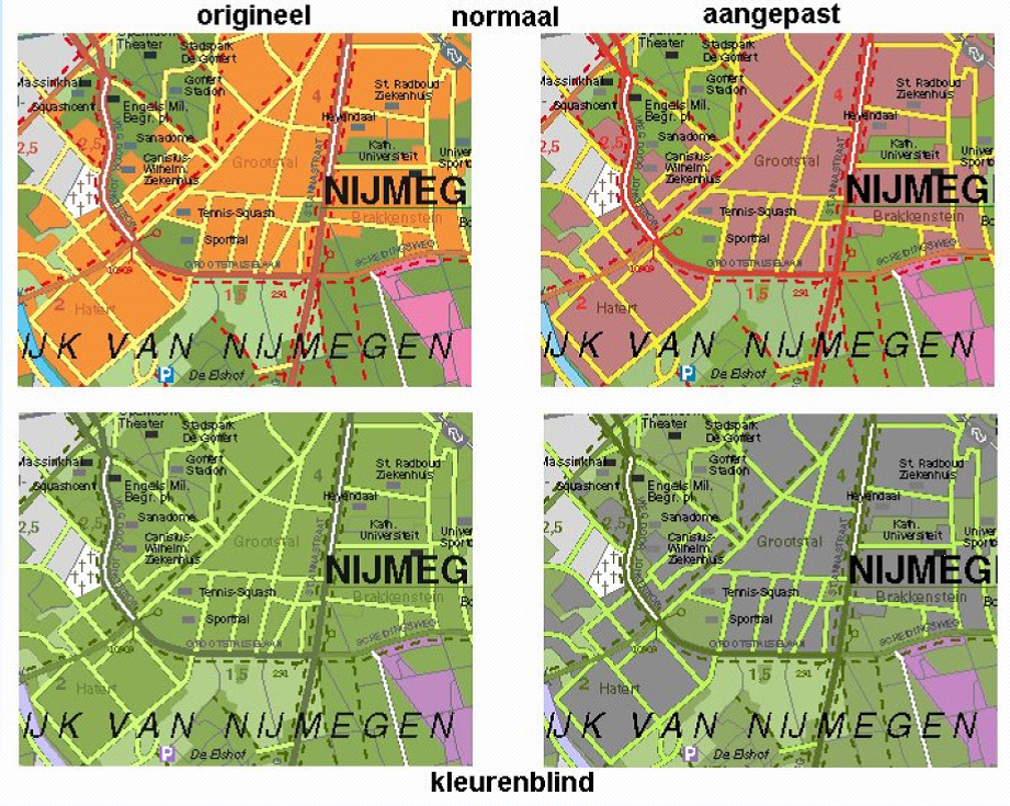 Kaart van Nijmegen met diverse contrasten.