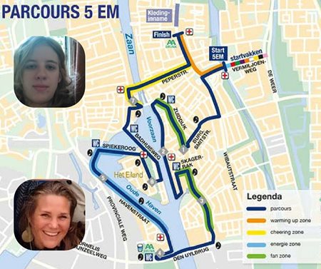 Foto van parcours Dam tot Damloop met daarop portretten van Marjanne en Fran6ca Foto van parcours Dam tot Damloop met daarop portretten van Marjanne en Fran6ca