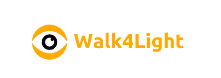 In oranje letters op witte achtergrond: Walk4Light Logo Walk4Light