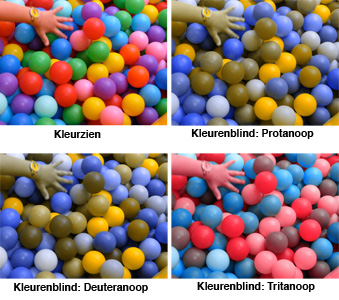 Foto van ballenbak met diverse kleuren dichromatopsie